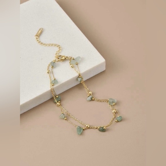 18K Gold Natural Jade Stone Anklet - Picture 1 of 4